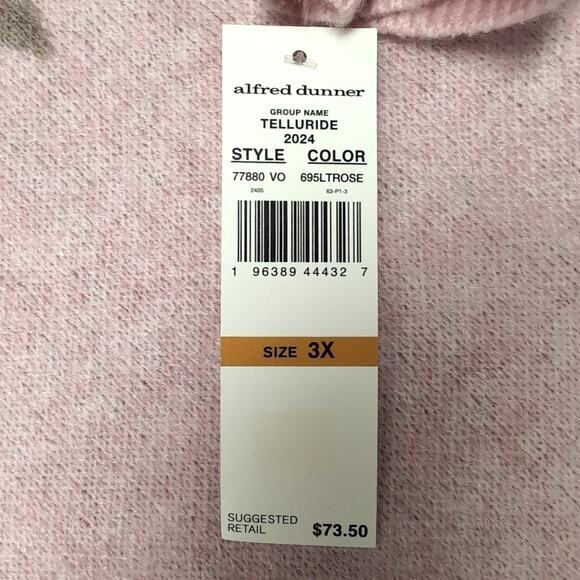 Alfred Dunner Fair Isle Sweater Womens Plus Size Pink 3X Embroidered NEW NWT $73 - Picture 7 of 13